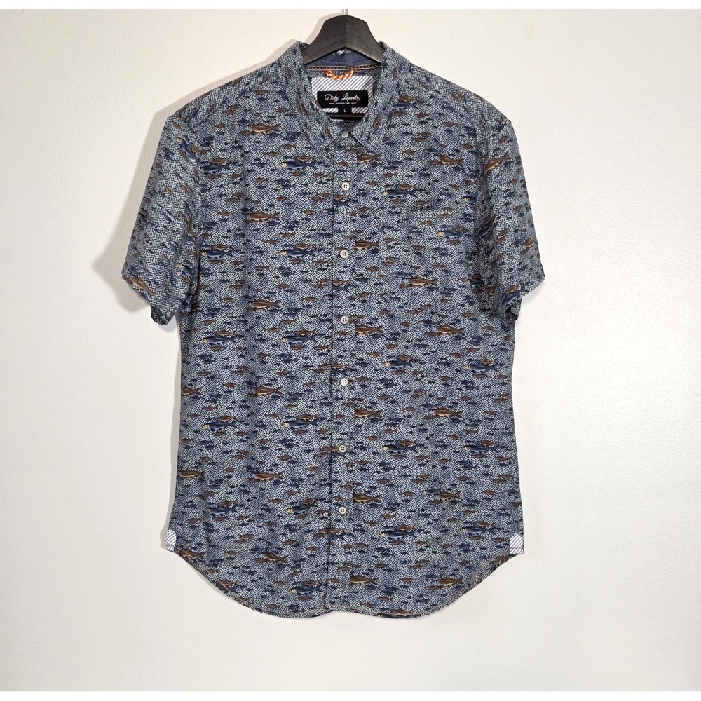 Dirty Laundry Fish Button Down Short Sleeve Mens Shirt Size L